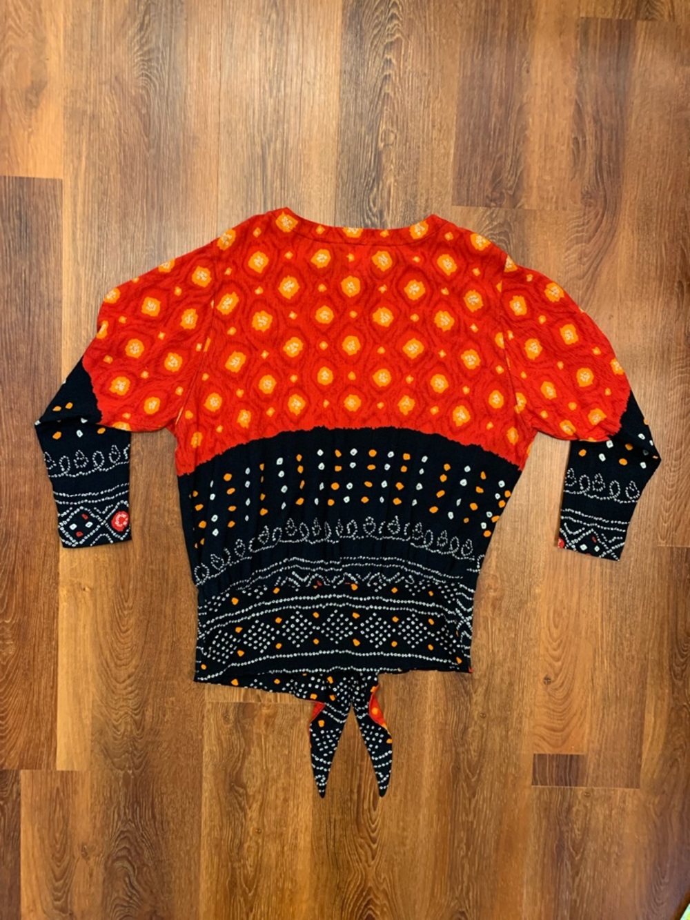 VTG Carole Little Saint-Tropez West Long Sleeve Top Womens 8 Tie Front Colorful - Picture 4 of 10